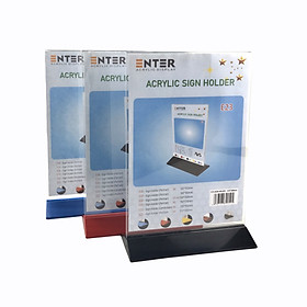 Kệ mica 2 mặt Enter E23 210x300mm đế màu A4 đứng, Kệ menu nhà hàng, Standee mica để bàn, Bảng quét mã QR Code