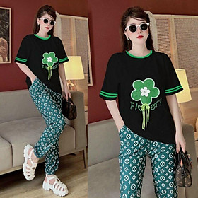 Sét bộ đồ nữ form rộng thể thao áo thêu logo nổi nhập quảng châu, đồ bộ đi chơi mặc ơ nhà có bigsize mẫu mới giá rẻ đẹp