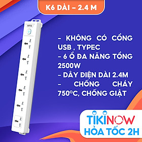 Ổ cắm điện đa năng shoptida có sạc nhanh PD 20W cổng USB+TYPEC, có 4-6 lỗ cắm tải 2500W, 1 đổi 1 15 tháng