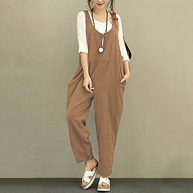 Quần Yếm Nữ Vải Linen Hở Lưng Form Rộng