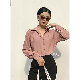 Áo sơ mi công sở nữ đẹp kiểu Hàn Quốc Form rộng tay dài nút vải chất lụa cao cấp màu TRẮNG HỒNG XANH BE - TIELA