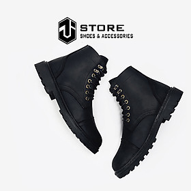 Giày Combat Boots Iron Black CK01 Da Bò Sáp Cao Cấp J1, Boot Nam Phong Cách Chiến Binh Cá Tính, Mạnh Mẽ