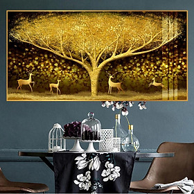 Mua Tranh treo tường tráng gương nai vàng bên cây decor trang trí cầu thang  phòng khách  phòng ngủ có khung cao cấp khổ lớn