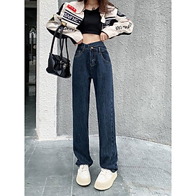 Quần Jean Nữ Ống Rộng Style Hàn Quốc, Quần Bò Nữ Ống Suông Cạp Chéo Sexy