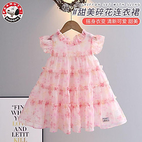 SHUANGYAN Snoopy cô gái đầm mùa hè chiffon váy bé gái đầm hoa đầm công chúa trẻ em váy