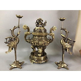Mua Bộ đỉnh thờ Tam sự rồng nổi đỉnh hạc cao 45 hàng đúc thủ công .Lư thờ bằng đồng hàng đúc thủ công