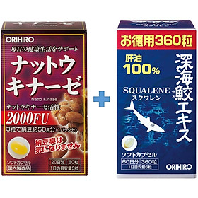 Combo viên uống hỗ trợ phòng ngừa tai biến đột quỵ Nattokinase và Dầu gan cá mập Orihiro Squalene Nhật Bản