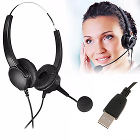 Telephone Headset with Noise Cancelling Microphone Over Head for Call Center