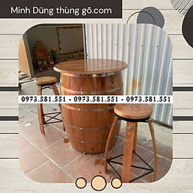 Trống rượu gỗ bàn bar  Thùng gỗ sồi được nén 6 đai tôn mạ kẽm không rỉ