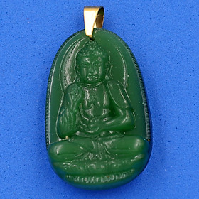 Mặt dây chuyền Phật A Di Đà thạch anh xanh 4.3cm - phật bản mệnh tuổi Tuất, Hợi
