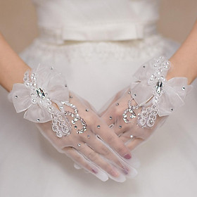 Bridal Wedding White Lace Girls Tulle Short Hand Floral Gloves Party Gloves