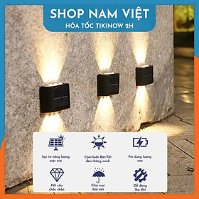 Đèn Led Hắt Tường Năng Lượng Mặt Trời, Chịu Mọi Thời Tiết - Chính Hãng NAVIVU - 2 Led Kim Loại - Ánh sáng vàng