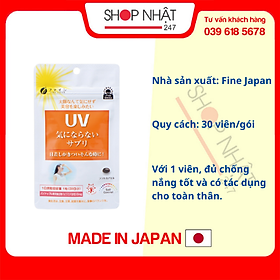 Viên uống chống nắng UV Fine Japan 30V, chống nắng toàn diện - Tặng túi zip 3 kẹo mật ong Senjaku