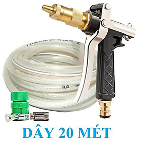 Bộ dây vòi xịt nước rửa xe, tưới cây . tăng áp 3 lần, loại 20m 206318 đầu đồng,đai,+ tặng đai