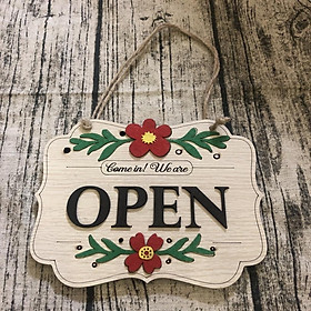 Mua Bảng gỗ trang trí  bảng gỗ treo cửa 2 mặt chữ Open Close thông báo đóng cửa  mở cửa hàng hình hoa đỏ có dây treo