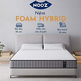 Nệm Foam Hybrid 25cm Nooz Home Goods Tiêu Chuẩn CertiPUR-US Ruột Đệm Lò Xo Túi Độc Lập Kết Hợp Cùng 2 Tầng Cao Su Non (Convulated Foam và High Density Foam)