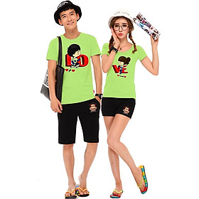 Bộ Áo Thun Đôi Nam Nữ Love Màu Xanh Chuối - XXL