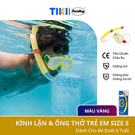 Kính lặn trẻ em kèm ống thở nhập khẩu từ Đức thương hiệu Fashy, đạt tiêu chuẩn chất lượng Châu Âu, thiết kế phù hợp lặn hồ, biển cho cả bé trai và bé gái dưới 6 tuổi - size S màu vàng