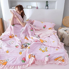Mua Bộ Chăn Ga Cotton Đũi Rem Bèo 4 Món Chăn Trần Bông - CTDA24