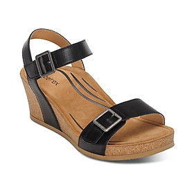 Sandal sức khoẻ nữ Aetrex Lexa Black - Giày cao 5p đế da mềm nhẹ, không chúi mũi chân