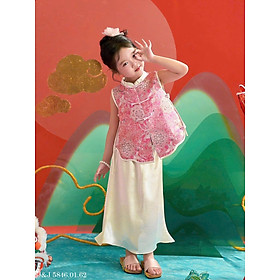 Váy đầm sườn xám cho bé gái diện tết trung thu năm mới 10-40kg gấm lụa mềm mát