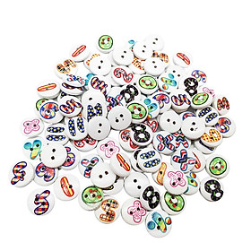 100Pc DIY Mixed Number Pattern 2 Holes Wood Buttons Sewing Scrapbooking 13mm