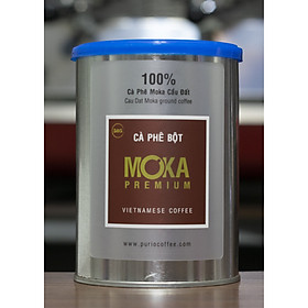 PURIO Ground Coffee - cà phê bột, Moka Premium, 100% hạt Moka, Đắng dịu - Đạt tiêu chuẩn HACCP - Lon 250gr