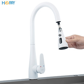 Vòi rửa chén dây rút nóng lạnh 3 chế độ phun Hobby home decor VDR8 inox 304 sơn trắng