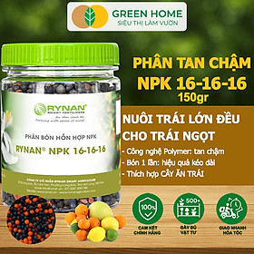 Phân Tan Chậm GreenHome, Rynan NPK 16-16-16, Hũ 150gr, Dùng Cho Cây Có Múi Khỏe Bền Tán Xanh Rễ Mạnh