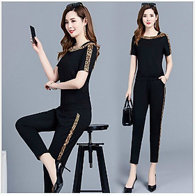 BỘ THUN THỂ THAO PHỐI HỌA TIẾT DA BEO CÁCH ĐIỆU TAY NGẮN