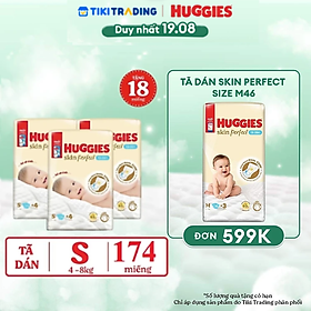 Combo 3 gói Tã/bỉm dán sơ sinh Huggies Skin Perfect S 54+4 miếng với 2 vùng thấm giảm kích ứng da
