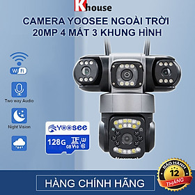Camera wifi Yoosee Ngoài Trời 20MPX 4 Mắt 3 Màn Hình Kép Q10-28 Phiên Bản Mới 2025,Đêm Có Màu, Đàm Thoại Hai Chiều, Chống Nước Nhựa IP66, Hàng Nhập Khẩu