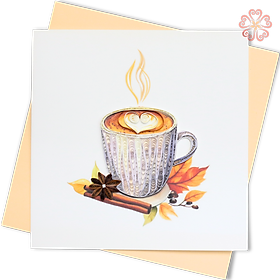 Thiệp Giấy Xoắn Nghệ Thuật - Thiệp Tách Cà Phê Tình Yêu - Love Coffee Cup Card - Love Valentine  - 15 x 15 - VN2XM115D09NN