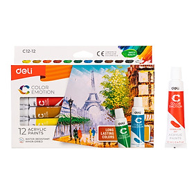 Màu nước Acrylic dạng tuýp 12 màu Deli C12-12 Tuýp 12ml