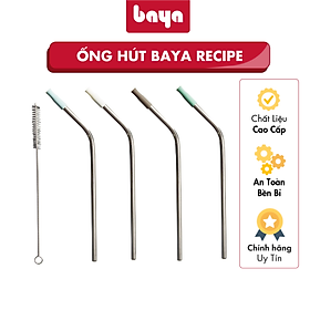 Mua Bộ 4 Ống Hút Thép Kèm Cọ Rửa BAYA RECIPE Chất Liệu Thép Không Gỉ Đầu Bọc Silicon Nhiều Màu Có Thể Tái Sử Dụng 4066