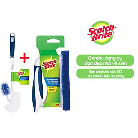 Mua Combo dụng cụ dọn dẹp nhà vệ sinh cao cấp Scotch Brite - Bàn chải chà sàn không trầy xước + Cọ toilet 2 đầu đa năng