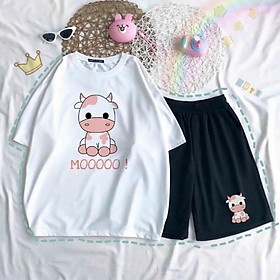 Set Áo Thun Ngắn Tay Bò Sữa Milk Chất Đẹp + Quần Đùi,Sét Đồ Bộ Nam Nữ Unisex Freesize