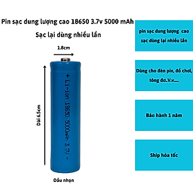 Mua Pin sạc cao cấp cho đèn pin  đồ chơi  sạc dự phòng bộ đàm..v.. Pin sạc 18650 cao cấp 3.7v dung lượng cao 5000mAh - Hàng nhập khẩu