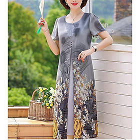 Đầm Váy Trung Niên Dáng Dài Dạng Đầm Suông Phối 3 Nút In Hoa - Thời Trang Trung Niên Nữ GOTI 3296D