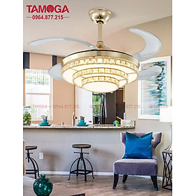 Mua Quạt trần đèn pha lê hiện đại sang trọng cho gia đình phòng khách và phòng ăn TAMOGA 2252 Động cơ 6 số + Tặng kèm điều khiển từ xa HÀNG CHÍNH HÃNG