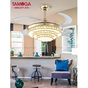 Mua Quạt trần đèn pha lê hiện đại sang trọng cho gia đình phòng khách và phòng ăn TAMOGA 2252 Động cơ 6 số + Tặng kèm điều khiển từ xa HÀNG CHÍNH HÃNG