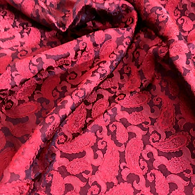 Vải Lụa Tơ Tằm văn đuôi công màu đỏ, mềm#mượt#mịn, dệt thủ công, khổ vải 90cm