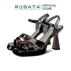 Giày cao gót ROSATA RO474 dép nữ đế cao 8 phân công sở xỏ ngón mũi vuông quai hậu khóa cài - ĐEN