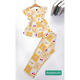 Đồ bộ nữ,đồ ngủ mặc nhà lửng 9 tấc tay cánh tiên vải lanh BL 57 họa tiết dễ thương size 51-70kg