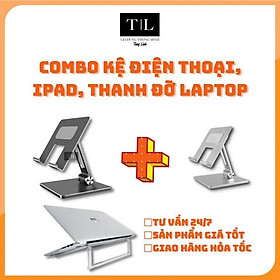 (Combo 3 sản phẩm) Kệ điện thoại, Ipad và thanh đỡ Laptop - có trượt, silicon đa điểm chống xước, hợp kim nhôm cao cấp