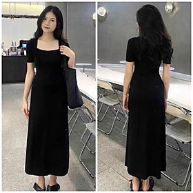 Đầm Body Thun Dáng Dài Xẻ Tà Năng Động Màu Đen Và Các Mẫu Body Hot - Váy cổ vuông
