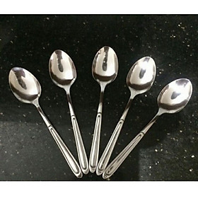 Mua Thìa - Rĩa inox cán dài họa tiết trơn viền nhã nhặn (thìa tem xanh)