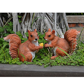 1 Pair Mini Resin Squirrel Sculpture Statues Animal Model for Home Table Garden Yard Lawn Art Craft Collectible