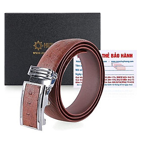 HC4446 - Dây nịt nam da đà điểu Huy Hoàng 3,5P da hột màu nâu đỏ