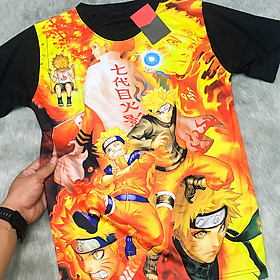 Áo Naruto, Sasuke sharingan, Gaara 3d Đen, áo thun Naruto Unisex Nam Nữ áo phông cổ tròn basic cộc tay thoáng mát, thấm hút mồ hôi, áo Anime Manga có size bé cho trẻ em mẫu mới